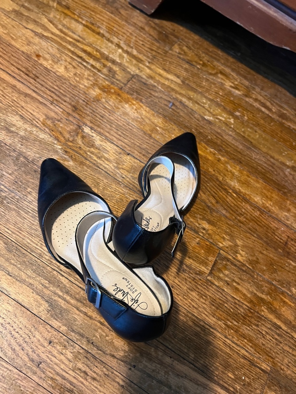 Life Stride Black Pointed-Toe D'Orsay Heels with Ankle Strap